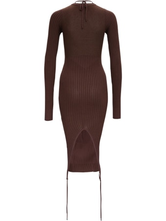 Andrea Adamo Cut-out Dress In Brown Ribbed Knit