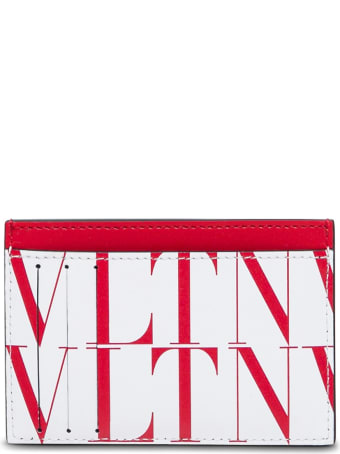 Valentino Garavani Vltn Card Holder In White And Red Leather