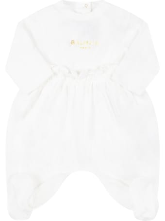 Balmain White Set For Baby Girl With Golden Logo