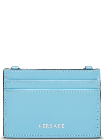 Versace Quilted Blue Glossy Leather Card Holder