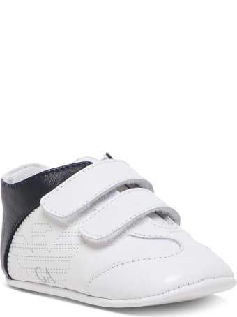 Emporio Armani Cradle Sneakers In White And Blue Leather