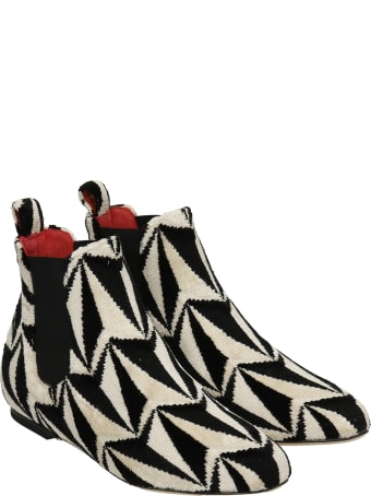 Bams Beatles Low Heels Ankle Boots In White Fabric