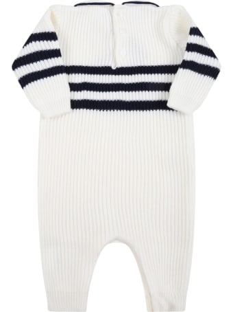 Little Bear White Babygrow For Baby Boy With Blue Details