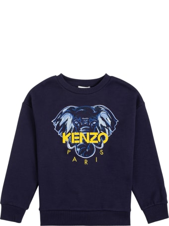 Kenzo Kids Blue Cotton Sweatshirt With Logo Print