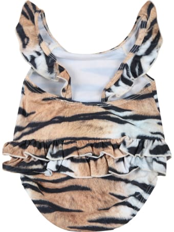 Molo Multicolor Swimsuit For Baby Girl With Tiger Print