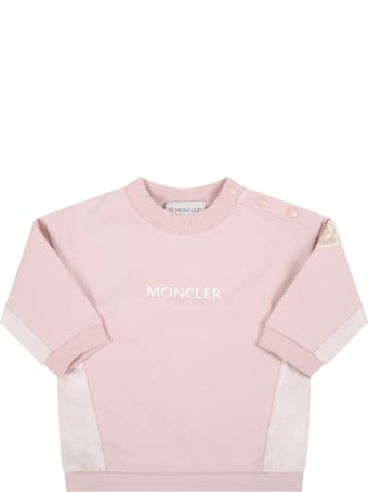 Moncler Pink Suit For Baby Girl With White Logo