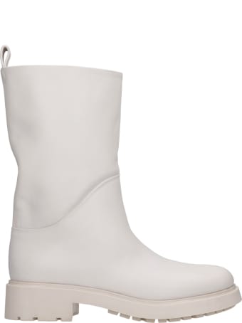Strategia Combat Boots In Beige Leather