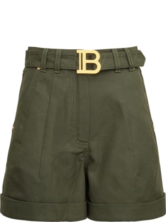 Balmain Belted Shorts In Arym Green Denim