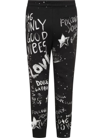 Dolce & Gabbana Black Sweatpants For Babykids With Graffiti Syle Print