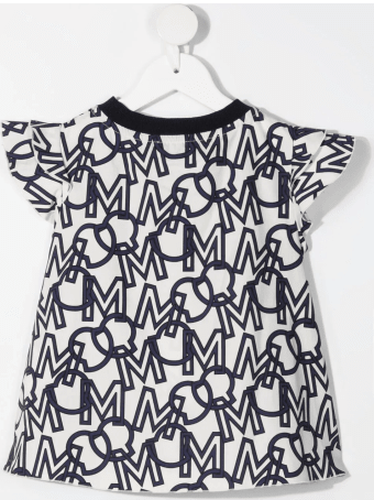 Moncler White And Blue Kid Blouse With All-over Logo