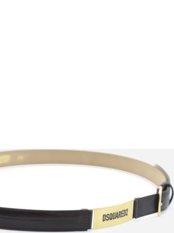 Dsquared2 Embossed Leather Belt With Logo Plate