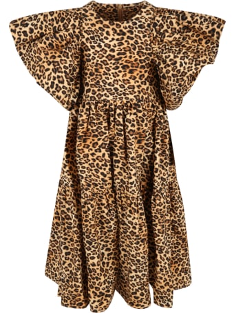 Caroline Bosmans Beige Dress For Girl With Animal Print