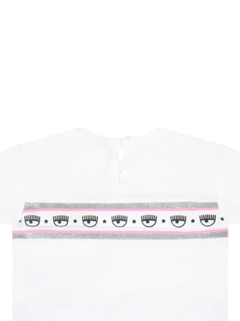 Chiara Ferragni White T-shirt For Baby Girl With Iconic Eyes
