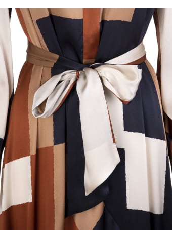Kiton Long Shirt Dress In Multicolored Silk With Belt