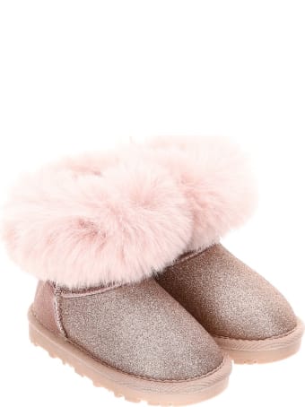 Monnalisa Pink Glitter Boots With Back Bow Detail