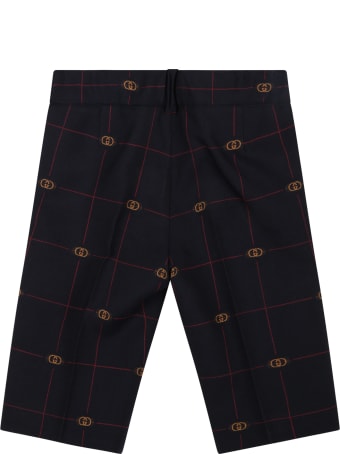 Gucci Blue Trousers For Baby Boy With Logo