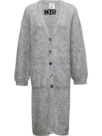 SEMICOUTURE Evelyne Long Cardigan In Mohair Blend With Logo