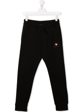 Dsquared2 Kids Black Joggers With Logo And Maple Leaf
