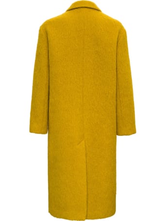 Tela Glam Long Coat In Ocher Colored Wool Blend