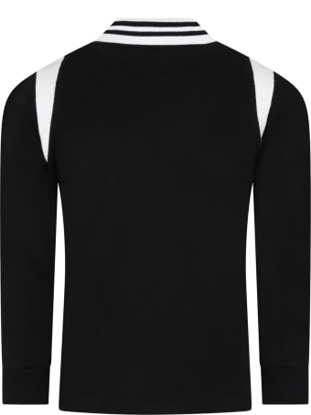 Moncler Black Polo For Boy With White Logo