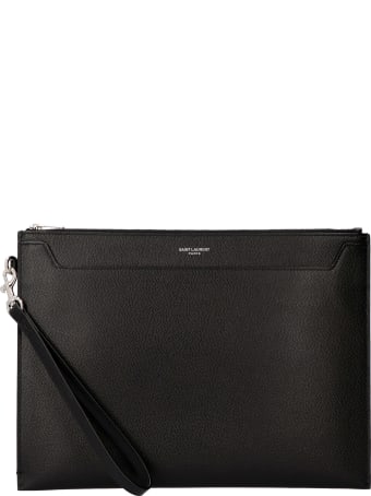 Saint Laurent Logo Detail Flat Leather Pouch