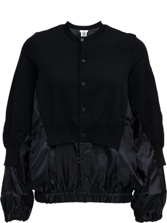 Noir Kei Ninomiya Black Wool Blend Bomber Jacket With Houndstooth Detail