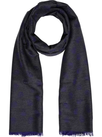 Alexander McQueen Grey And Purple Skull Scarf In Wool And Silk