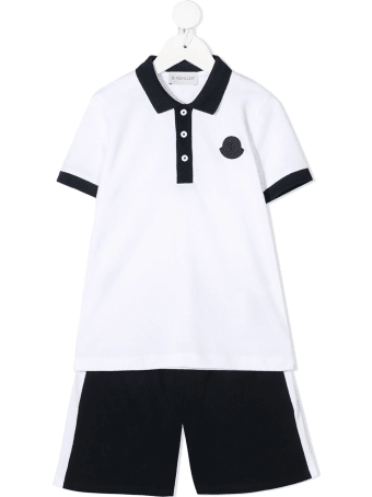 Moncler White And Dark Blue Polo And Shorts Kid Set