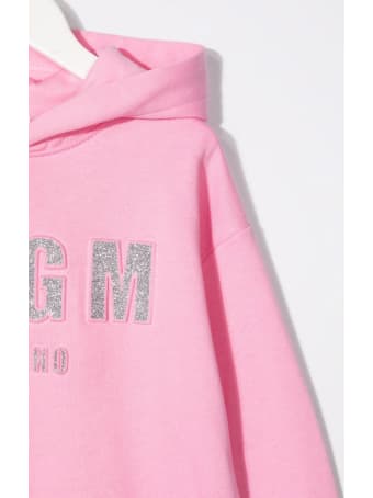 MSGM Kids Pink Hoodie With Silver Glitter Logo