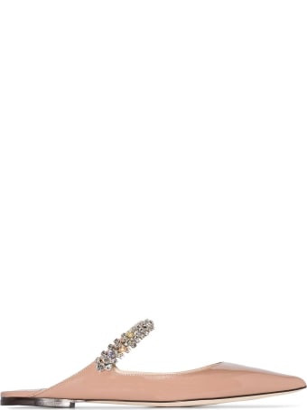 Jimmy Choo Bing Flat Leather Mules With Crystal Insert