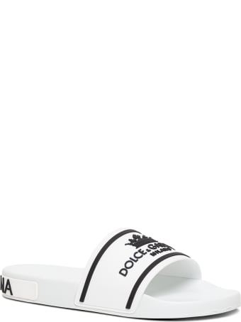 Dolce & Gabbana White Rubber Slippers With Logo