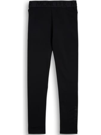 Moncler Black Cotton Leggings With Logo