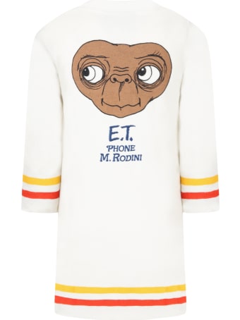 Mini Rodini Ivory Dress For Girl With E.t. And Logo
