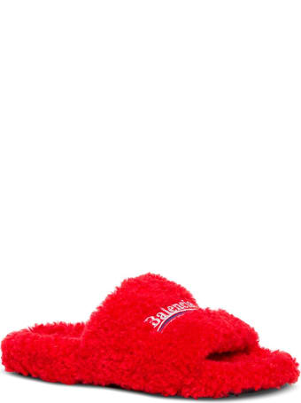 Balenciaga Furry Sandals With Logo