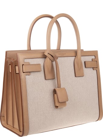 Saint Laurent Baby Sac De Jour Bag In Canvas And Camel Leather