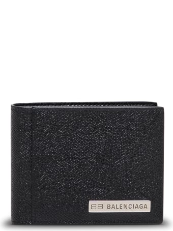 Balenciaga Black Leather Wallet With Logo Plate