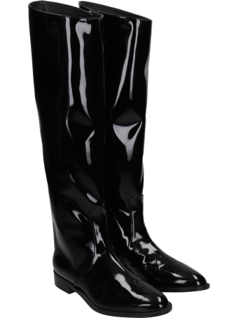 Alexandre Vauthier Low Heels Boots In Black Patent Leather