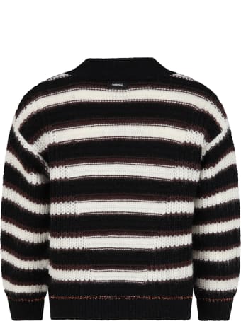 Catimini Black Sweater For Girl With Stripes