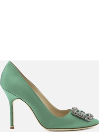 Manolo Blahnik Satin Hangisi Décolleté With Jewel Buckle