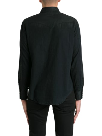Saint Laurent Weter Shirt In Coated Denim