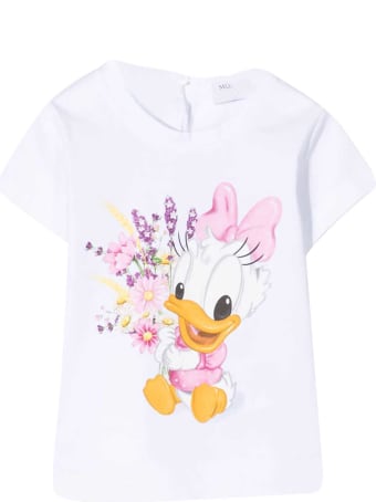 Monnalisa White T-shirt With Mullticolor Print