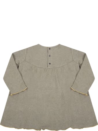 Le Petit Coco Beige Dress For Baby Girl With Gold Profiles