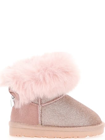 Monnalisa Pink Glitter Boots With Back Bow Detail