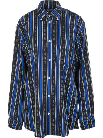 Balenciaga Black And Blue Large Fit Shirt