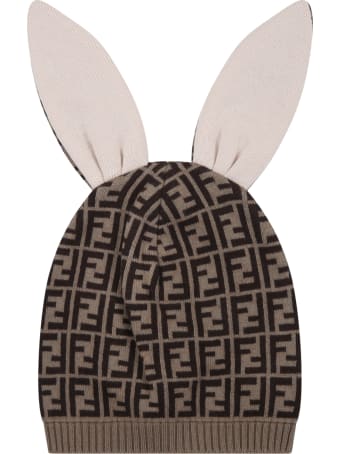 Fendi Beige Hat For Babykids With Double Ff