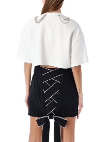 AREA Crystal-embellished Cropped T-shirt