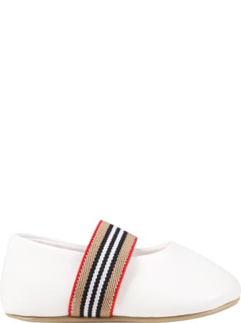 Burberry White Ballet Flats For Baby Girl With Check Vintage