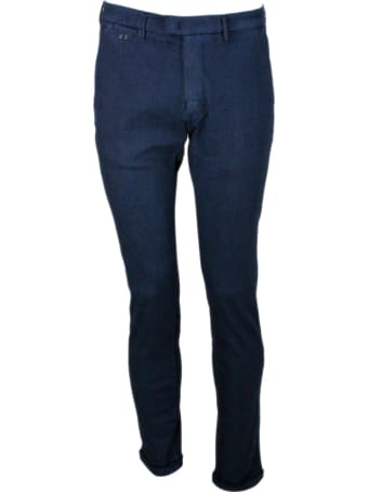 Sartoria Tramarossa Luis Slim Trousers In Stretch Cotton Gabardine With Prince Of Wales Print With America Pockets With Tailored Stitching