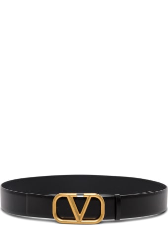 Valentino Garavani Back Leather Belt With Logo Buckle