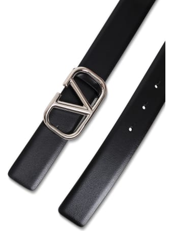 Valentino Garavani Black Leather Belt With Logo Buckle